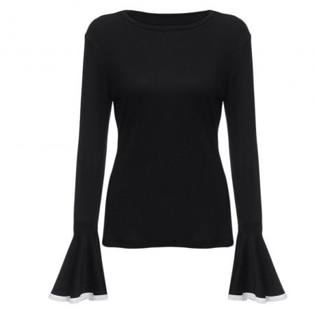 WOMEN'S FLARE SLEEVE SHEATH BLOUSE (BLACK, SIZE S/M/L/XL)