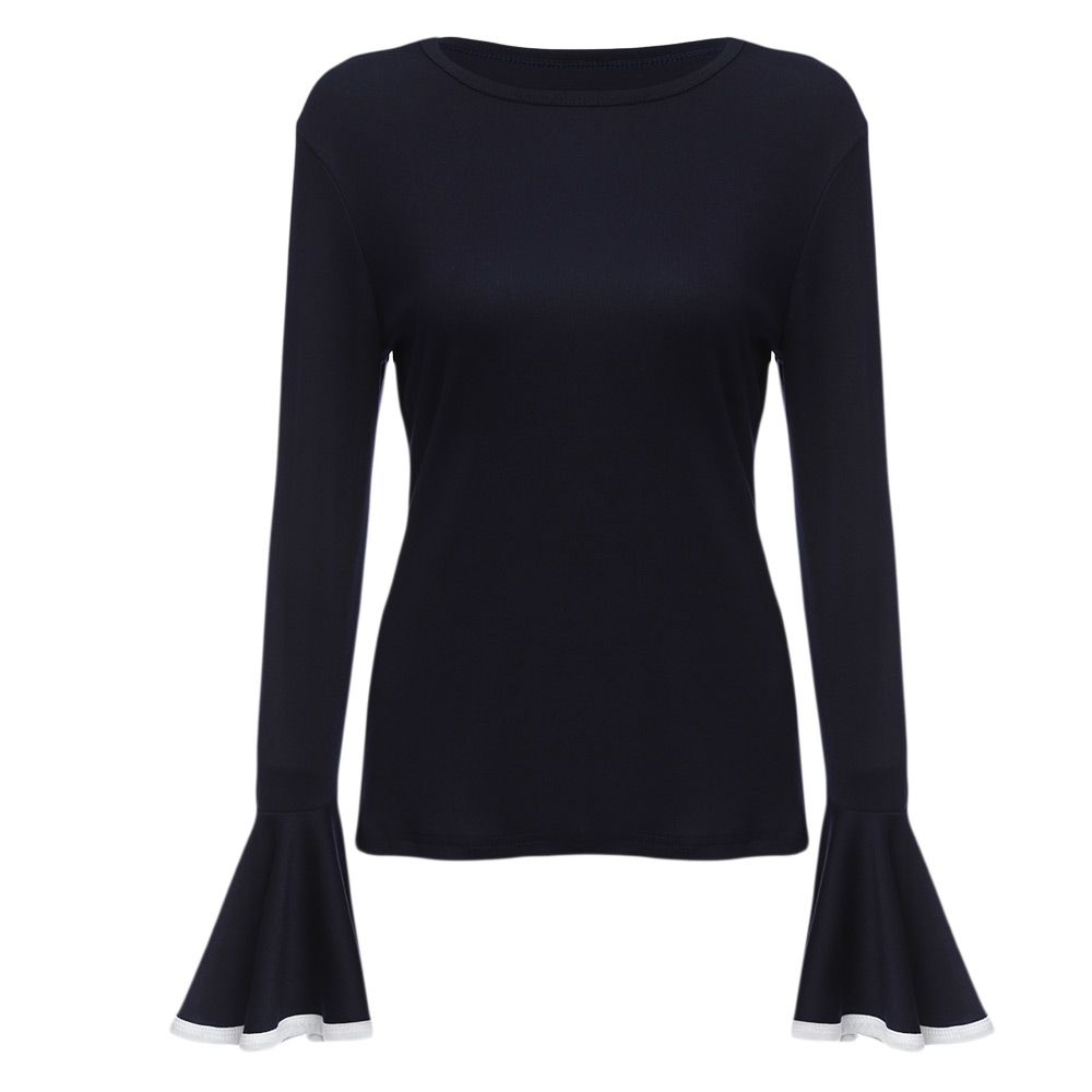 WOMEN'S FLARE SLEEVE SHEATH BLOUSE (PURPLISH BLUE, SIZE S/M/L/XL)