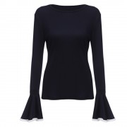 WOMEN'S FLARE SLEEVE SHEATH BLOUSE (PURPLISH BLUE, SIZE S/M/L/XL)