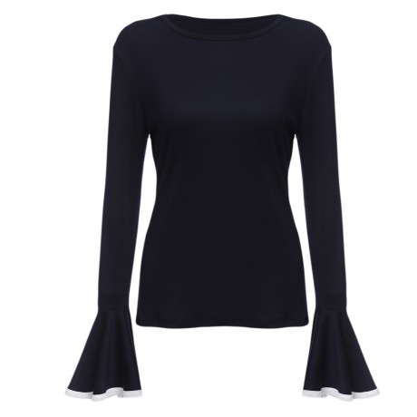 WOMEN'S FLARE SLEEVE SHEATH BLOUSE (PURPLISH BLUE, SIZE S/M/L/XL)