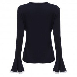 WOMEN'S FLARE SLEEVE SHEATH BLOUSE (PURPLISH BLUE, SIZE S/M/L/XL)