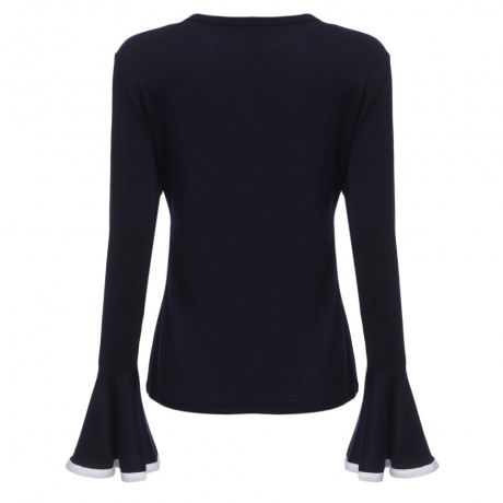 WOMEN'S FLARE SLEEVE SHEATH BLOUSE (PURPLISH BLUE, SIZE S/M/L/XL)
