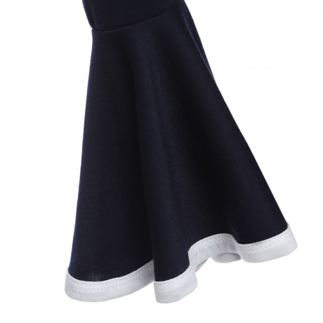 WOMEN'S FLARE SLEEVE SHEATH BLOUSE (PURPLISH BLUE, SIZE S/M/L/XL)