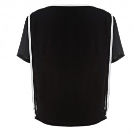WOMEN STYLISH CHIFFON SHIRT ROUND NECK STITCHING TOP (BLACK, SIZE S/M/L/XL)