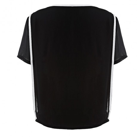 WOMEN STYLISH CHIFFON SHIRT ROUND NECK STITCHING TOP (BLACK, SIZE S/M/L/XL)