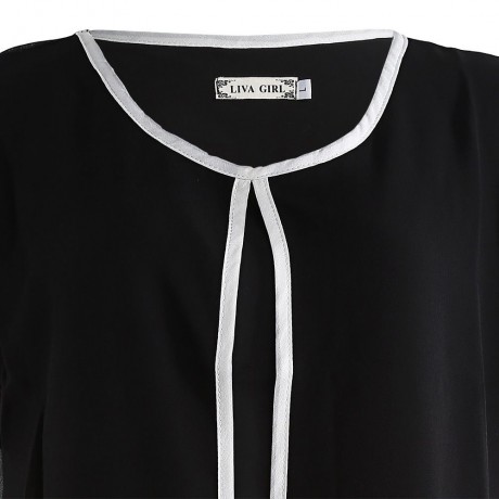 WOMEN STYLISH CHIFFON SHIRT ROUND NECK STITCHING TOP (BLACK, SIZE S/M/L/XL)
