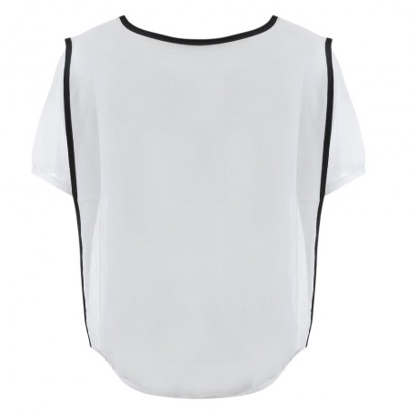WOMEN STYLISH CHIFFON SHIRT ROUND NECK STITCHING TOP (WHITE, SIZE S/M/L/XL)