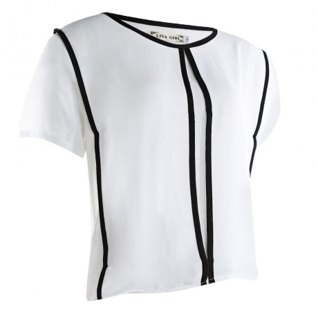 WOMEN STYLISH CHIFFON SHIRT ROUND NECK STITCHING TOP (WHITE, SIZE S/M/L/XL)