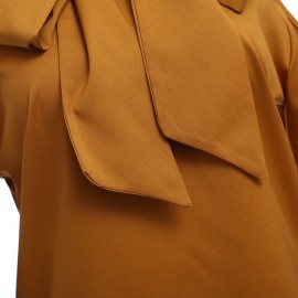 FASHIONABLE LONG SLEEVE STAND COLLAR BOWTIE WOMEN SHIRT (YELLOW, SIZE S/M/L/XL)
