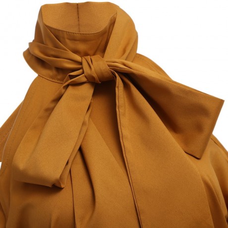 FASHIONABLE LONG SLEEVE STAND COLLAR BOWTIE WOMEN SHIRT (YELLOW, SIZE S/M/L/XL)