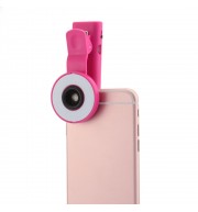 UNIVERSAL SELFIE WIDE ANGLE LENS WITH 8 LED FILL LIGHT FLASH LAMP (PINK)