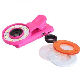 UNIVERSAL SELFIE WIDE ANGLE LENS WITH 8 LED FILL LIGHT FLASH LAMP (PINK)
