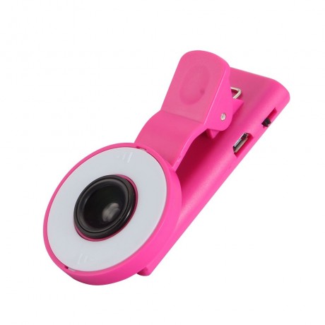 UNIVERSAL SELFIE WIDE ANGLE LENS WITH 8 LED FILL LIGHT FLASH LAMP (PINK)
