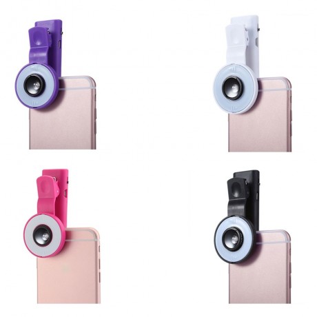 UNIVERSAL SELFIE WIDE ANGLE LENS WITH 8 LED FILL LIGHT FLASH LAMP (PURPLE)