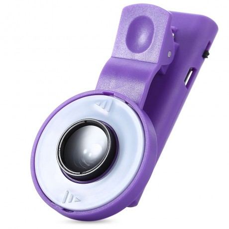 UNIVERSAL SELFIE WIDE ANGLE LENS WITH 8 LED FILL LIGHT FLASH LAMP (PURPLE)