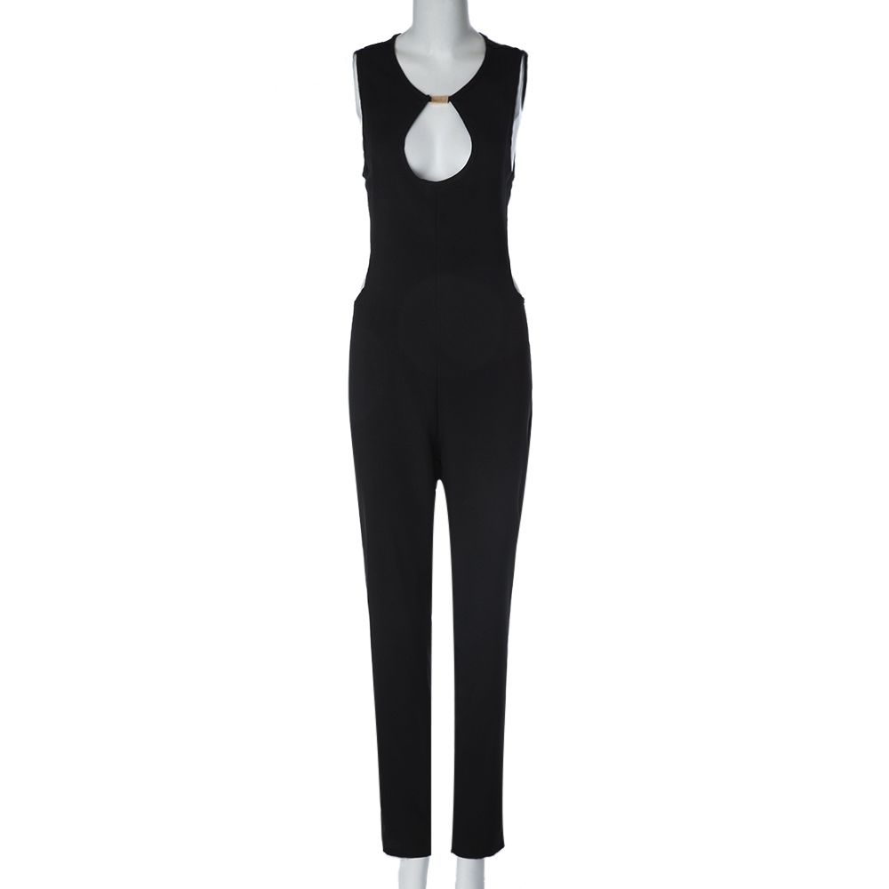 SEXY ROUND NECK SLEEVELESS HOLLOW OUT WOMEN'S JUMPSUIT (BLACK, SIZE S/M)