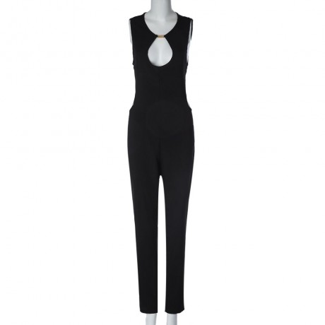 SEXY ROUND NECK SLEEVELESS HOLLOW OUT WOMEN'S JUMPSUIT (BLACK, SIZE S/M)