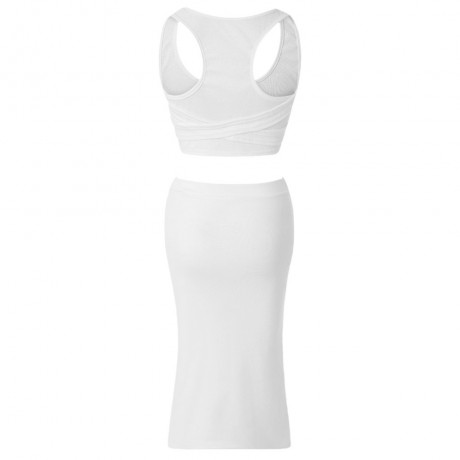SEXY U-NECK SLEEVELESS TANK TOP   SOLID COLOR BANDAGE SKIRT (WHITE, S/M/L)