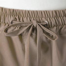 WOMEN'S HAREM PANTS ELASTIC WAIST SOLID COLIR LOOSE-FITTNG (KHAKI, SIZE S/M/L/XL)