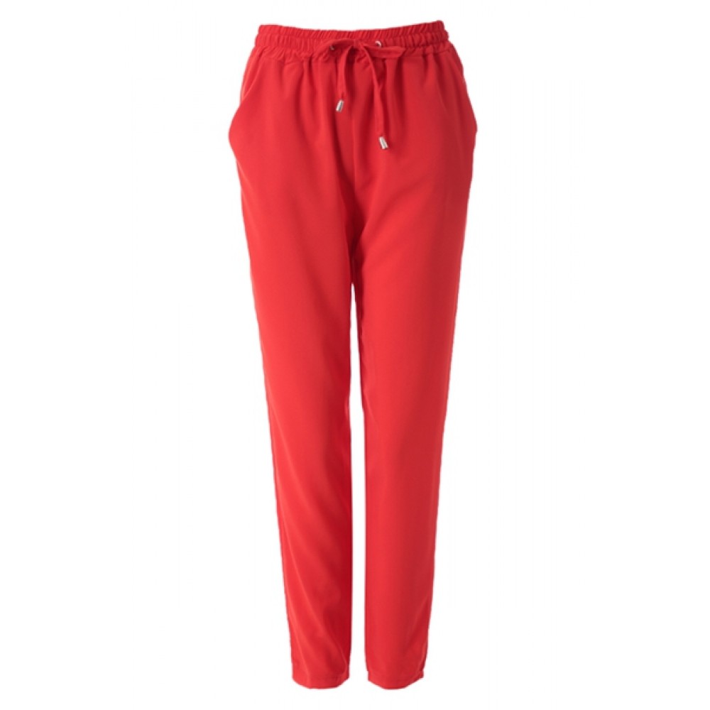 WOMEN'S HAREM PANTS ELASTIC WAIST SOLID COLIR LOOSE-FITTNG (RED, SIZE S/M/L/XL)