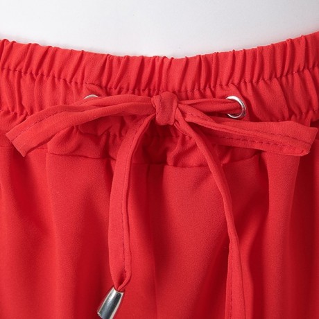 WOMEN'S HAREM PANTS ELASTIC WAIST SOLID COLIR LOOSE-FITTNG (RED, SIZE S/M/L/XL)