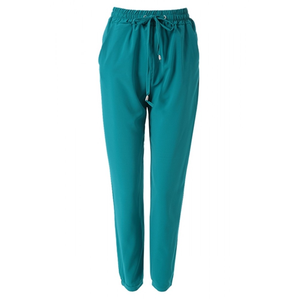 WOMEN'S HAREM PANTS ELASTIC WAIST SOLID COLIR LOOSE-FITTNG (GREEN, S/M/L/XL)
