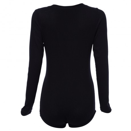 SEXY PLUNGING NECK LONG SLEEVE SKINNY LADIES ROMPER (BLACK, SIZE S/M/L/XL)