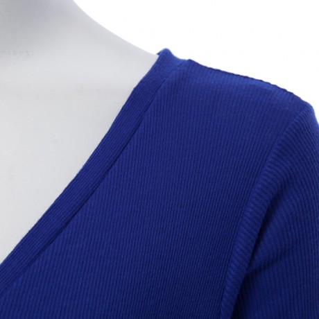 SEXY PLUNGING NECK LONG SLEEVE SKINNY LADIES ROMPER (BLUE, SIZE S/M/L/XL)
