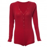 SEXY PLUNGING NECK LONG SLEEVE SKINNY LADIES ROMPER (WINE RED, SIZE S/M/L/XL)