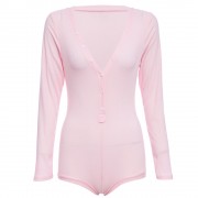 SEXY PLUNGING NECK LONG SLEEVE SKINNY LADIES ROMPER (PINK, SIZE S/M/L/XL)