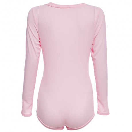 SEXY PLUNGING NECK LONG SLEEVE SKINNY LADIES ROMPER (PINK, SIZE S/M/L/XL)
