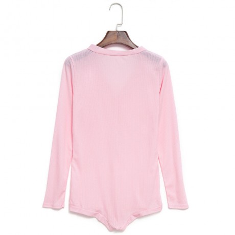 SEXY PLUNGING NECK LONG SLEEVE SKINNY LADIES ROMPER (PINK, SIZE S/M/L/XL)