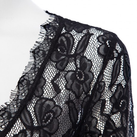 WOMEN'S HALF SLEEVE LACE SPLICED BUTTON ROMPER (BLACK, SIZE S/M/L)
