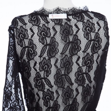 WOMEN'S HALF SLEEVE LACE SPLICED BUTTON ROMPER (BLACK, SIZE S/M/L)