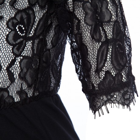 WOMEN'S HALF SLEEVE LACE SPLICED BUTTON ROMPER (BLACK, SIZE S/M/L)