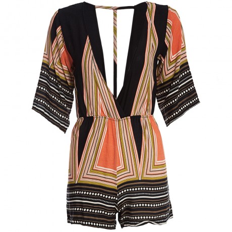 WOMEN'S FASHION RETRO STYLE FLARE SLEEVE ROMPER (BLACK, SIZE S/M/L/XL)