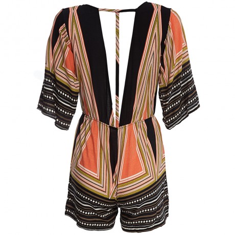 WOMEN'S FASHION RETRO STYLE FLARE SLEEVE ROMPER (BLACK, SIZE S/M/L/XL)