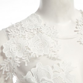 WOMEN'S SEXY SLEEVELESS PERSPECTIVE APPLIQUE LACE JUMPSUIT (WHITE, SIZE S/M/L/XL)