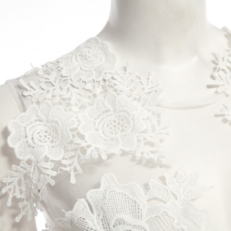 WOMEN'S SEXY SLEEVELESS PERSPECTIVE APPLIQUE LACE JUMPSUIT (WHITE, SIZE S/M/L/XL)