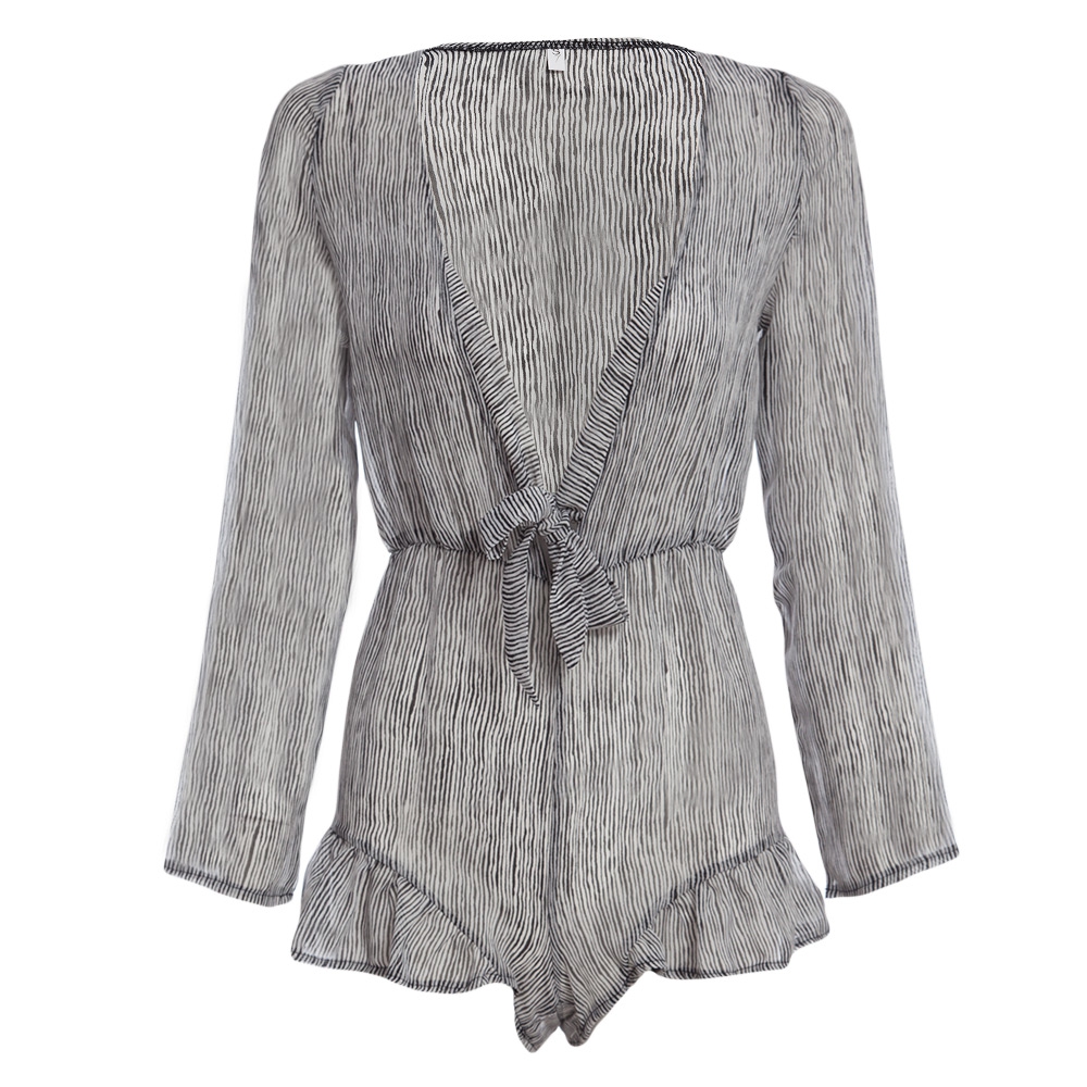 SEXY LONG SLEEVE STRIPED BOWKNOT ROMPER (WHITE AND BLACK, S/M/L)