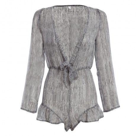 SEXY LONG SLEEVE STRIPED BOWKNOT ROMPER (WHITE AND BLACK, S/M/L)