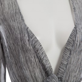 SEXY LONG SLEEVE STRIPED BOWKNOT ROMPER (WHITE AND BLACK, S/M/L)