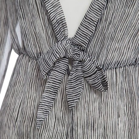 SEXY LONG SLEEVE STRIPED BOWKNOT ROMPER (WHITE AND BLACK, S/M/L)