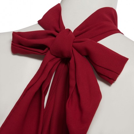 WOMEN'S CASUAL HALTER OFF-THE-SHOULDER LACE-UP DRAWSTRING ROMPER (WINE RED, SIZE S/M/L/XL)
