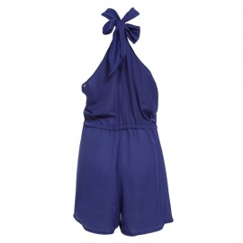 WOMEN'S CASUAL HALTER OFF-THE-SHOULDER LACE-UP DRAWSTRING ROMPER (BLUE, SIZE S/M/L/XL)