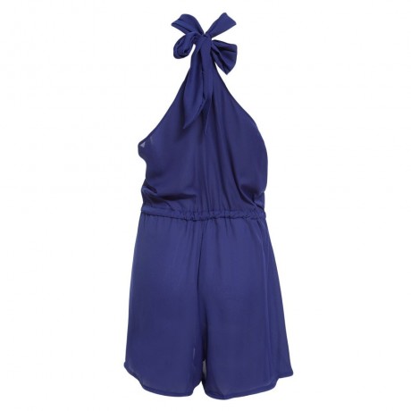 WOMEN'S CASUAL HALTER OFF-THE-SHOULDER LACE-UP DRAWSTRING ROMPER (BLUE, SIZE S/M/L/XL)