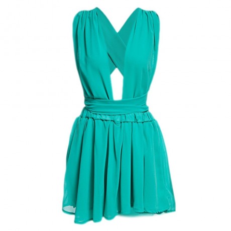 WOMEN'S SLEEVELESS BACKLESS A-LINE ROMPER (LIGHT GREEN, SIZE S/XL)