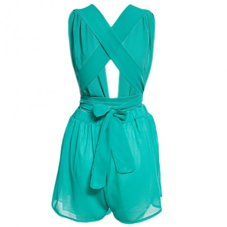 WOMEN'S SLEEVELESS BACKLESS A-LINE ROMPER (LIGHT GREEN, SIZE S/XL)