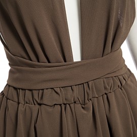 WOMEN'S SLEEVELESS BACKLESS A-LINE ROMPER (BROWN, SIZE S/L)