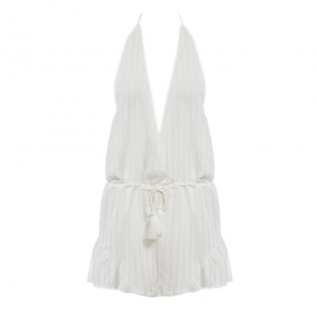 SEXY PLUNGING NECK HALTER LACE-UP BACKLESS DRAWSTRING LACEWORK SOLID COLOR ROMPER FOR WOME
